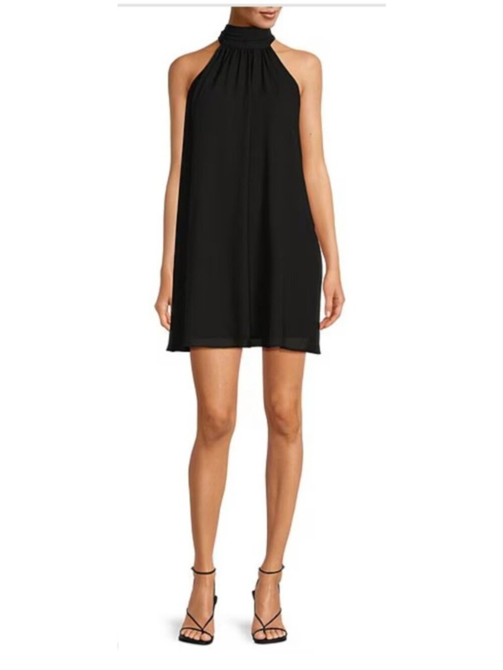 Belle Badgley Mischka Black Halter Neck Flowy Shift Swing Mini Dress LBD Size 0